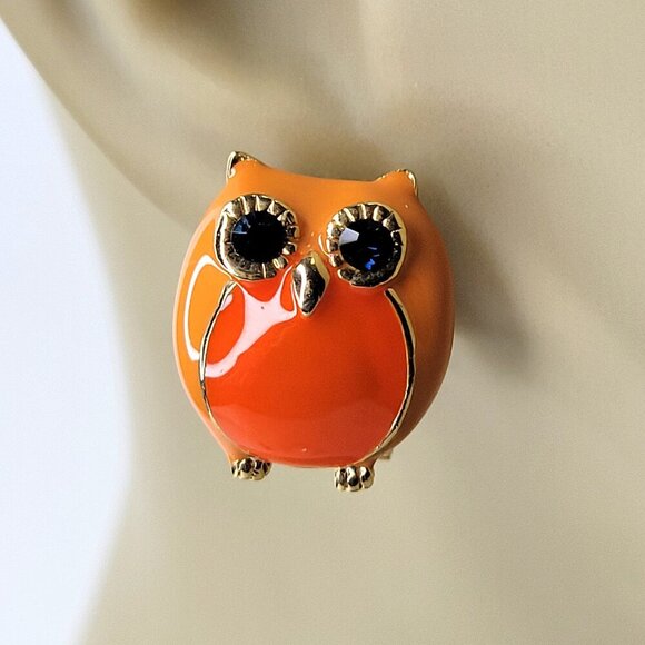 Orange Owl Earrings - Picture 2 of 9